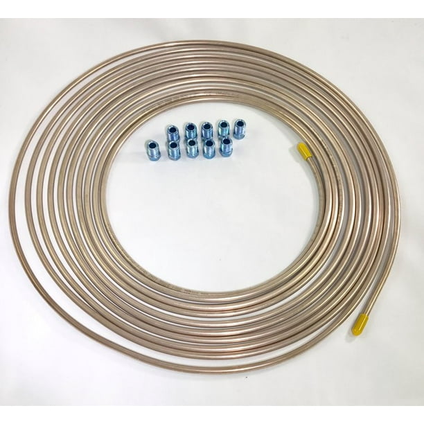 Pack of 10 fittings 25 ft 10 x 1 mm The Stop Shop Copper Nickel 3/16 Brake Line Tubing w/metric brake Line invert flare fittings Pack of 10 fittings 25 ft 10 x 1 mm The Stop Shop Copper Nickel 3/16 Brake Line Tubing w/metric brake Line invert flare fittings